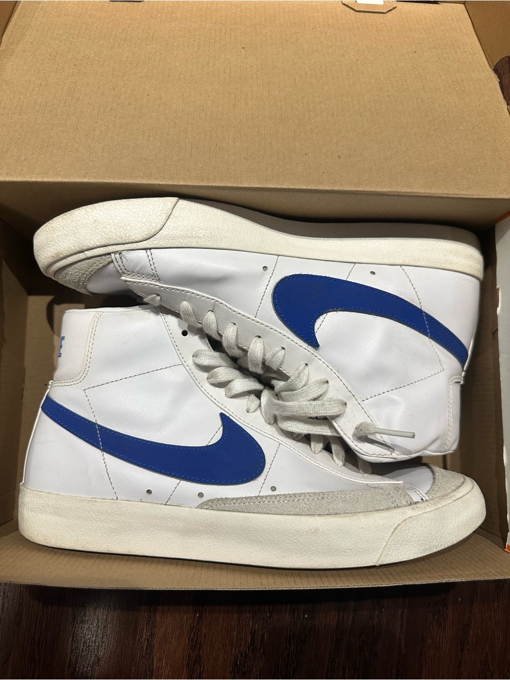 Nike White High-Top Sneakers with Blue Swoosh size 9.5